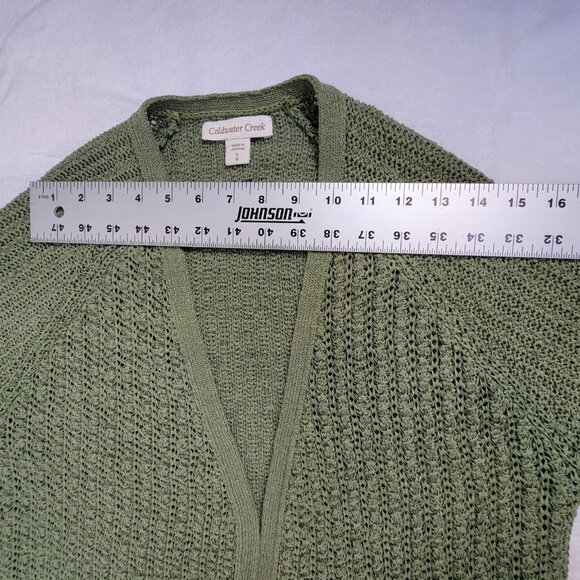 Coldwater Creek Women Open Front Textured Knitted Cardigan Sweater Small 8 Green - Picture 6 of 8